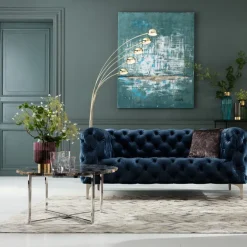 Canapé Look 2-places velours bleu