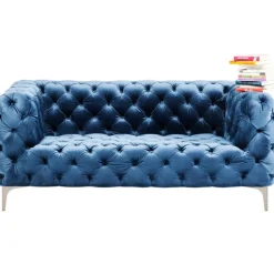 Canapé Look 2-places velours bleu