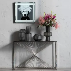 Console Laser argenté - verre clair 120x40