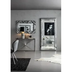 Console Laser argenté - verre clair 120x40