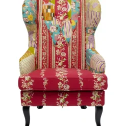 Fauteuil à oreilles Patchwork rouge