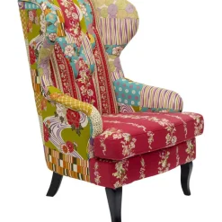 Fauteuil à oreilles Patchwork rouge