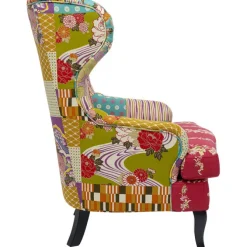 Fauteuil à oreilles Patchwork rouge