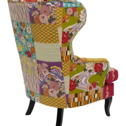Fauteuil à oreilles Patchwork rouge