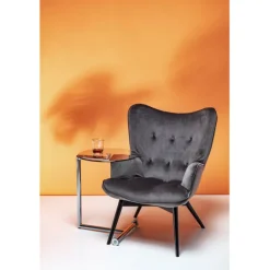 Fauteuil Black Vicky velours gris