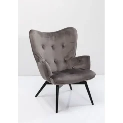 Fauteuil Black Vicky velours gris