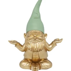 Figurine décorative Nain Meditation doré vert 19c