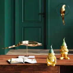 Figurine décorative Nain Sitting doré vert 19cm