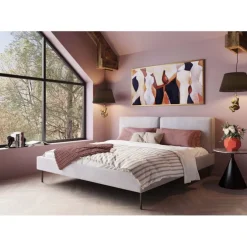 Lit East Side velours cotelé gris 180x200cm