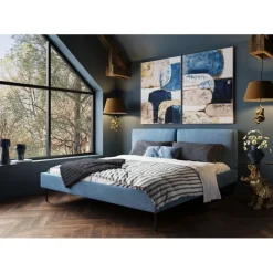 Lit East Side velours côtelé bleu 160x200