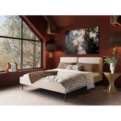 Lit East Side velours côtelé crème 160x200