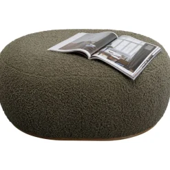 Pouf Pebble bouclé vert olive 81cm