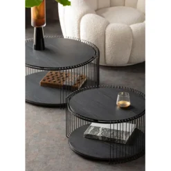 Table basse Wire Double noir bois (2/Set)