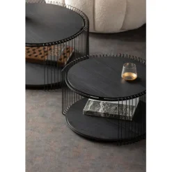 Table basse Wire Double noir bois (2/Set)