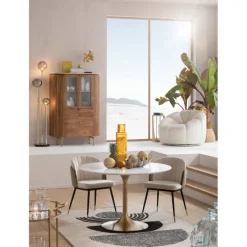 Table Invitation blanc-laiton Ø120cm