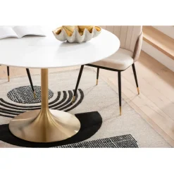 Table Invitation blanc-laiton Ø120cm