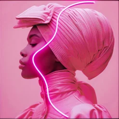 Tableau encadré LED Pink Woman 80x80cm
