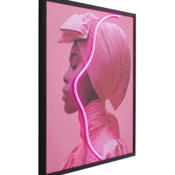 Tableau encadré LED Pink Woman 80x80cm