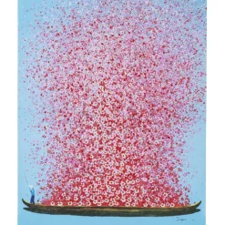 Tableau sur toile Flower Boat bleu-fuchsia 80x100