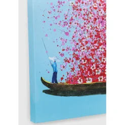 Tableau sur toile Flower Boat bleu-fuchsia 80x100