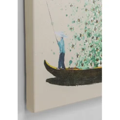 Tableau sur toile Flower Boat beige vert 80x100cm