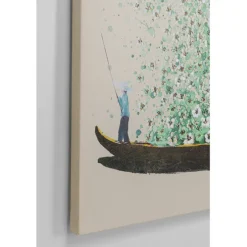 Tableau sur toile Flower Boat beige vert 120x160cm