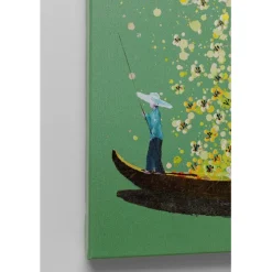 Tableau sur toile Flower Boat vert jaune 80x100cm