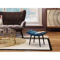 Tabouret Black Vicky velours bleu pétrole 59x37cm
