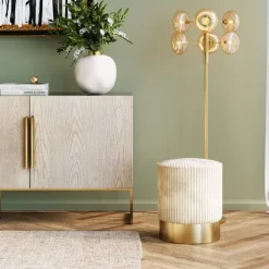 Tabouret Cherry Beige velours cotelé laiton Ø35cm