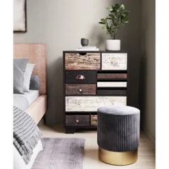 Tabouret Cherry Grey velours cotelé laiton Ø35cm