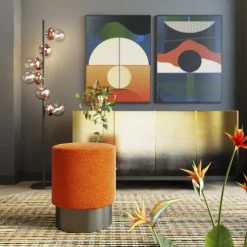 Tabouret Jody orange - Mesh noir Ø35cm